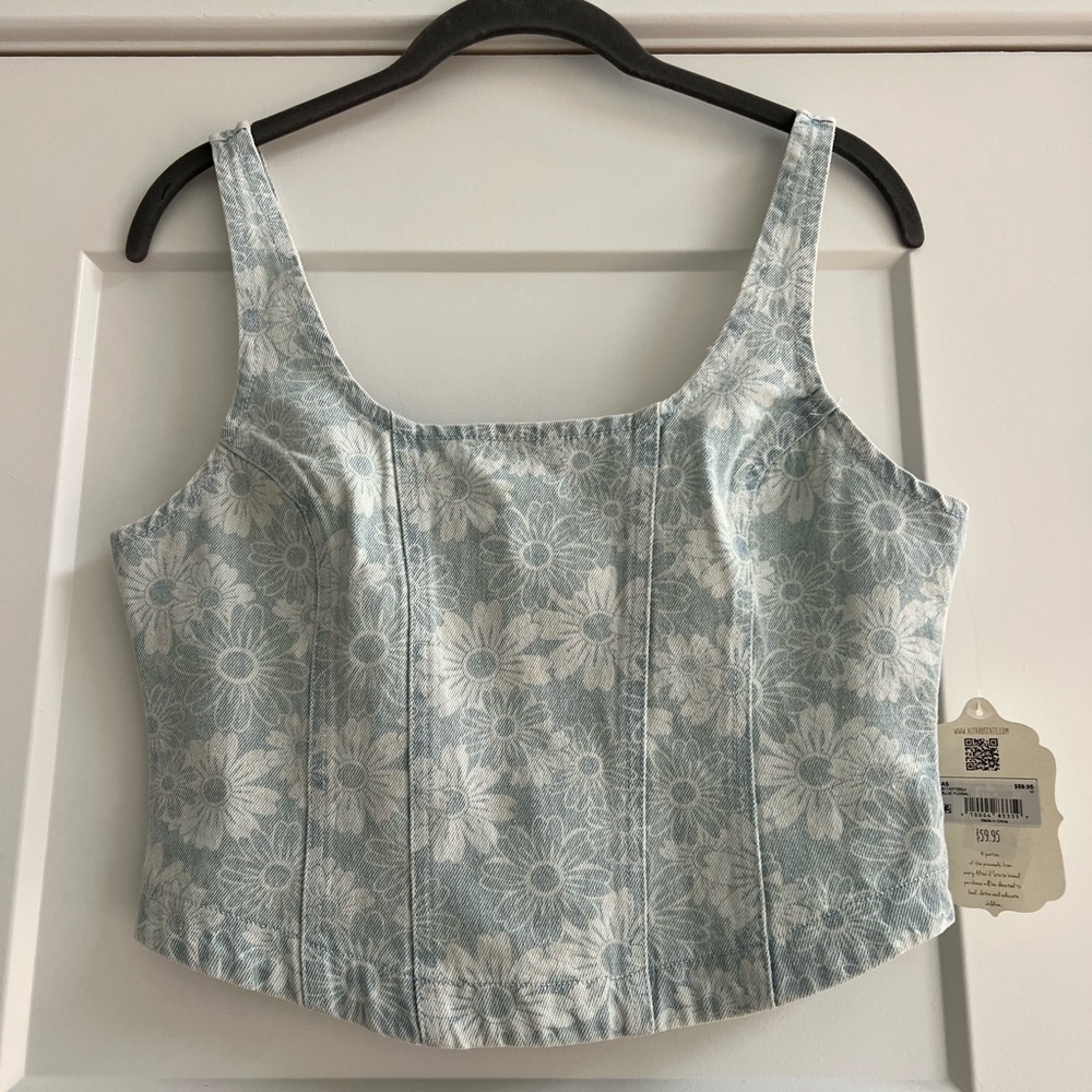 Altar'd State | Sierra Denim Floral Corset Top in Blue Floral